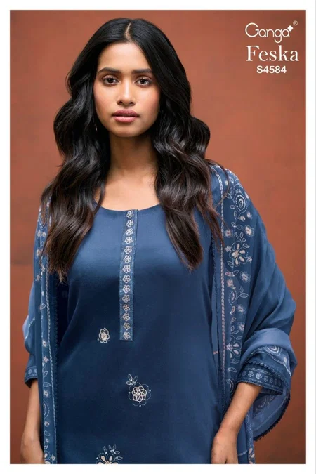 Feska 4584 By Ganga Cotton Satin Designer Salwar Suits
